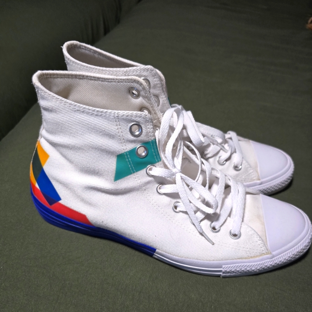 Converse White High-Top Sneakers with Blue Insole